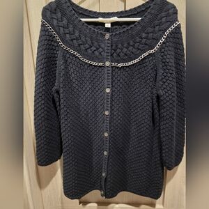 Liz Claiborne Black Knit Chainlink Cardgian Large